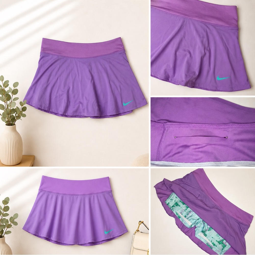 Nike Dri-Fit Women's Tennis Skirt Skort Short Lightweight Purple Turquoise EUC - Picture 2 of 11
